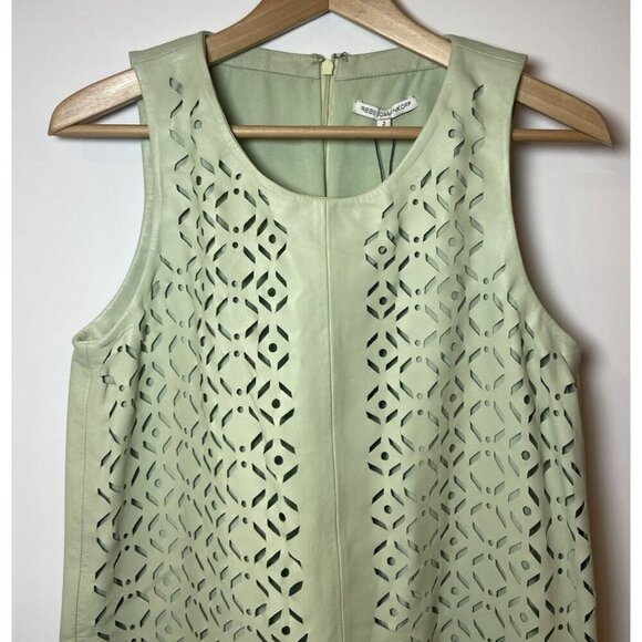 NWT Rebecca Minkoff Samba Lamb Leather Shift Dress Laser Cutout Green Size 2 New - Picture 3 of 6